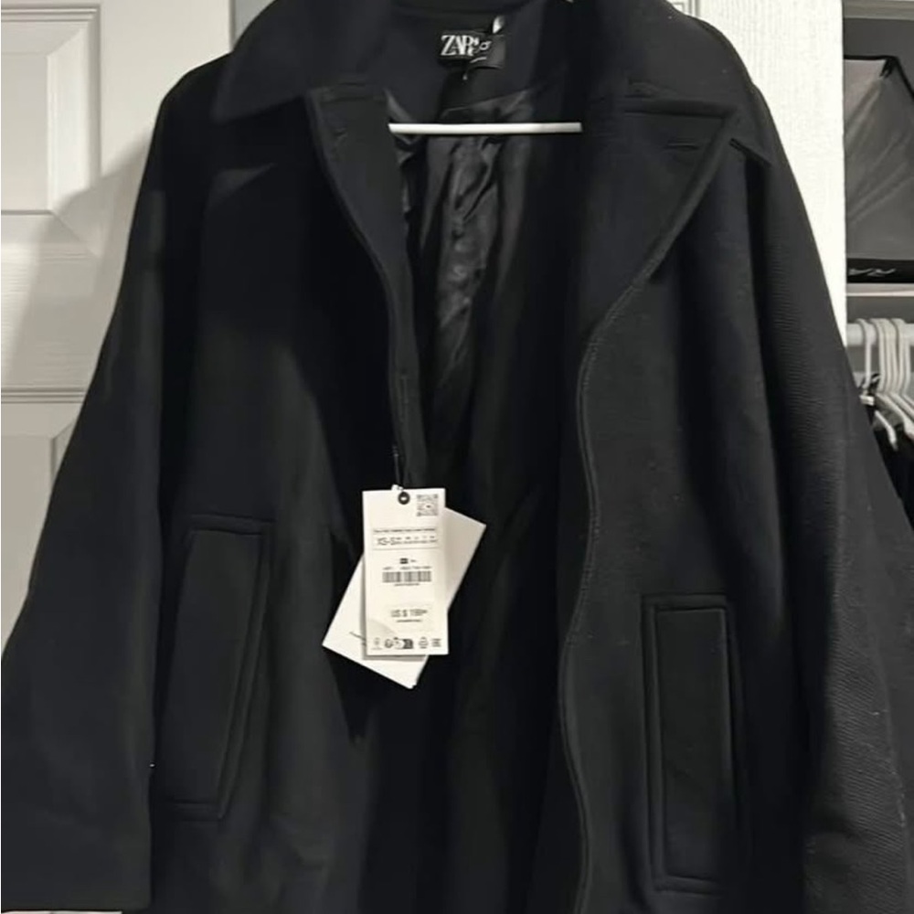 NWT Zara Women Manteco Wool Oversized  Black Jacket